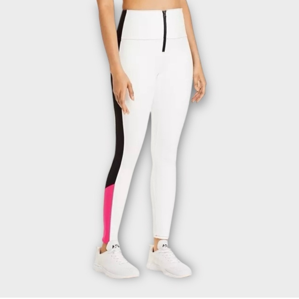 Women's White and Pink Colorblock Leggings